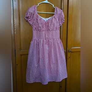 Vintage Red Gingham Puff-Sleeve Dress